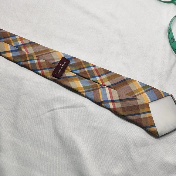 Oscar De La Renta Plaid Tie 56" Long Spring Colors Yellow Blue - Picture 4 of 5